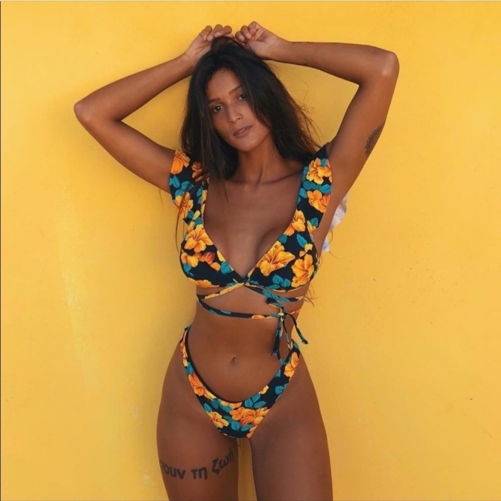 Floral Ruffle High Leg Bikini